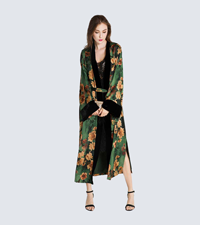 KIM+ONO Women''s Charmeuse Kimono Wrap Watercolor Floral - Azumi Green