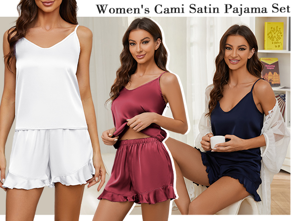 Womens Cami Satin Pajama Set