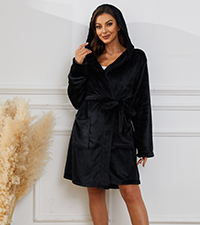 Women Fleece Robe hooede