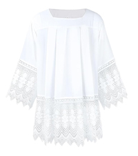 White Surplice Pastor Robe Catholic Pleated Lace Liturgical Short Sleeves