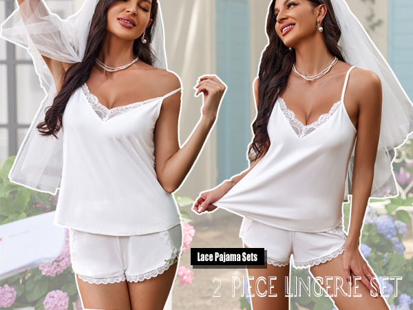 Women Lace Pajama Sets Soft Lingerie Sleepwear