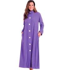 Catalog Classics Button Front Chenille House Coat on Model in Purple