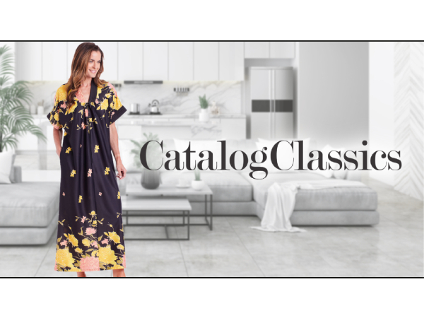 Catalog Classics Logo Women''s Full Length Hawaiian Print Lounger on Model in Black