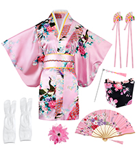 PLULON Japanese Robe Geisha Yukata Dress Blossom Satin Bathrobe