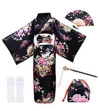 PLULON Japanese Robe Geisha Yukata Dress Blossom Satin Bathrobe