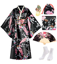 PLULON Japanese Robe Geisha Yukata Dress Blossom Satin Bathrobe