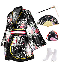 PLULON Japanese Robe Geisha Yukata Dress Blossom Satin Bathrobe