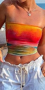 women y2k tie dye print tube top