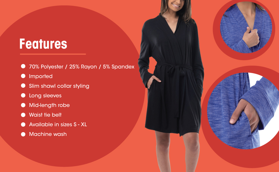 Fruit of The Loom, Ladies, Women, Breathable, Robe, Sleepwear