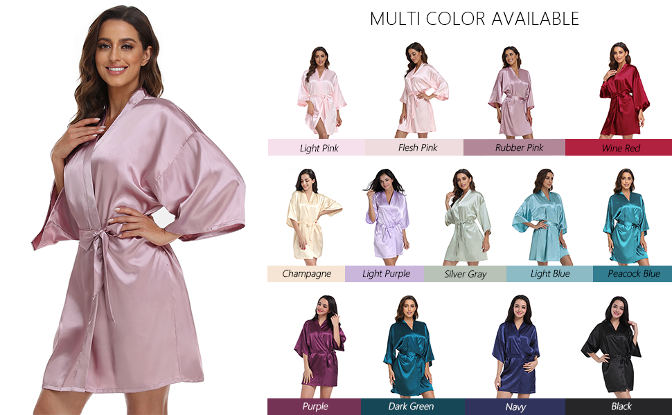 Women&#39;s Silk Robe Bride Bridesmaid Short Satin Soft Kimono Bathrobe for Wedding Party