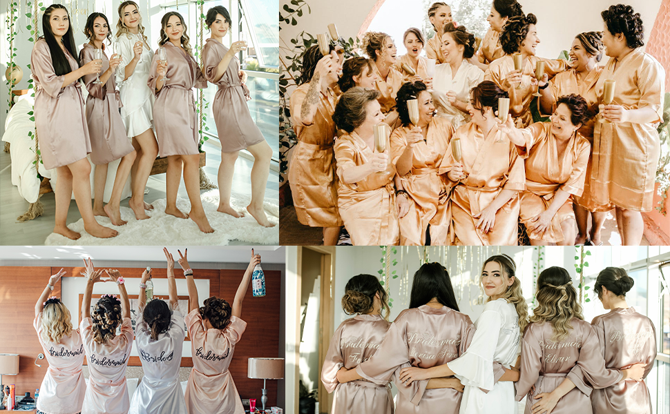 Women''s One Size Silver Rhinestones Bride Bridesmaid Short Satin Robes for Wedding Party