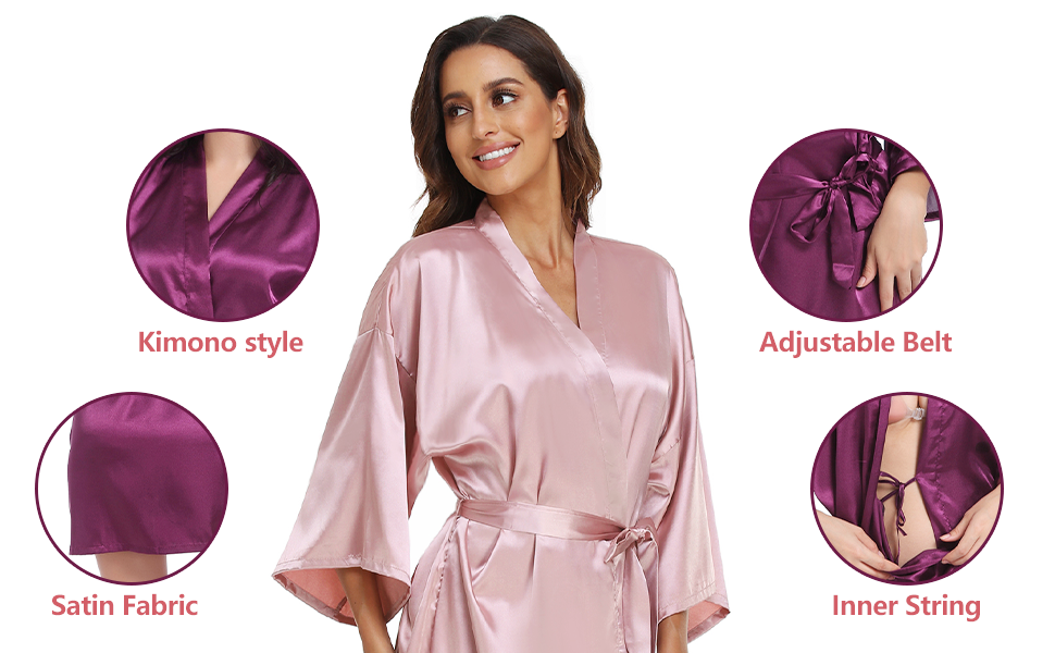 Women&#39;s Silk Robe Bride Bridesmaid Short Satin Soft Kimono Bathrobe