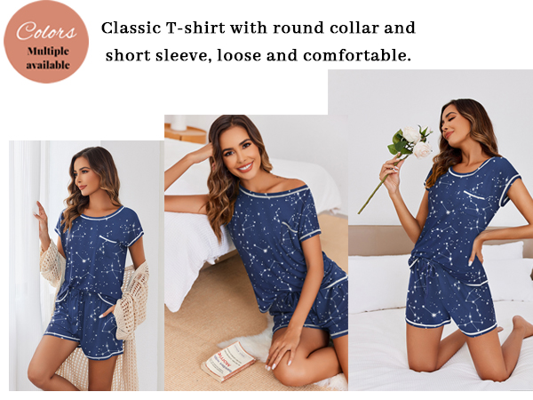 Ekouaer Pajama Set for Women 2 Piece Short Sleeve Top and Shorts Set