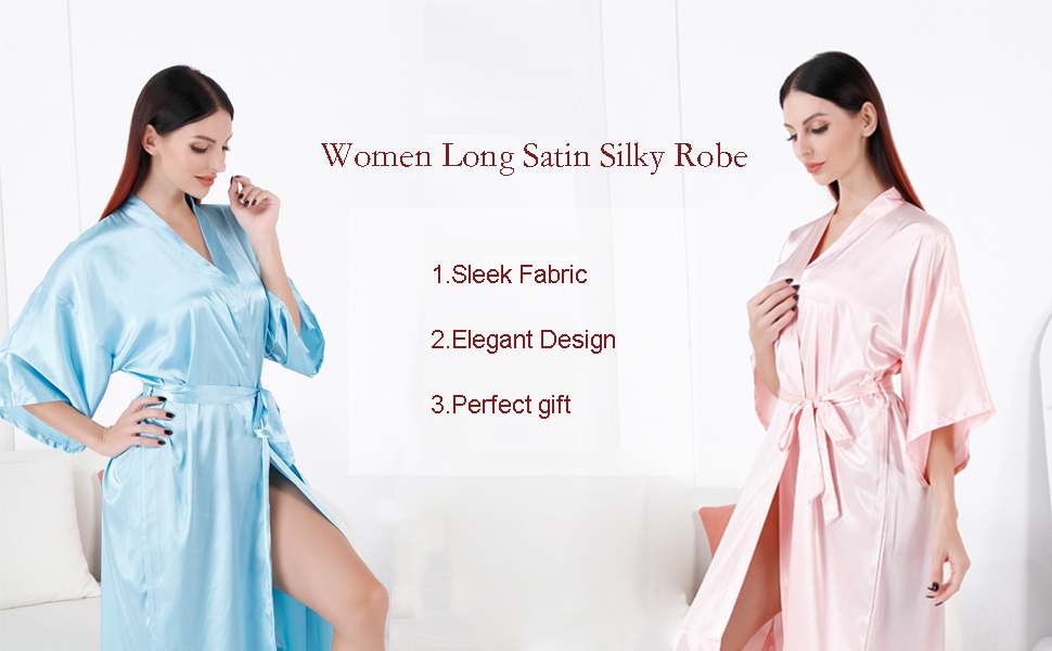 Women Long Satin Silky Robe