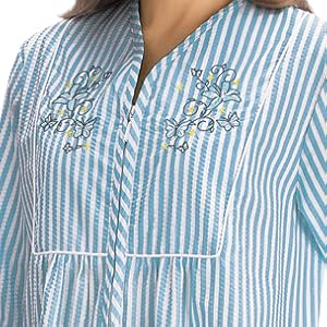 Full Zipper Seersucker embroidered lounging robe