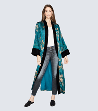 KIM+ONO Women''s Charmeuse Kimono Wrap Watercolor Floral - Haruka Teal