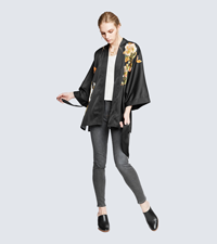 KIM+ONO Women''s Charmeuse Kimono Jacket Peony and Butterfly Black