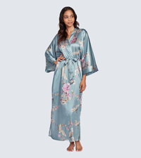 KIM+ONO Women''s Satin Polyester Kimono Robe - Chrysanthemum and Crane Fog