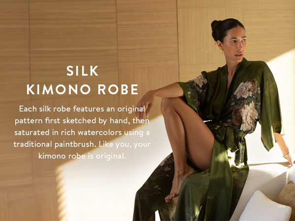 Silk luxury, perfect as a women’s bathrobe, bride to be gifts, postpartum robes, or maternity gown.