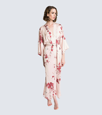 KIM+ONO Women''s Charmeuse Kimono Robe - Cherry Blossom and Crane Rose Quartz