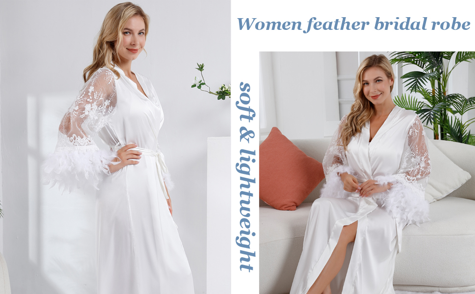 women feather bridal robe