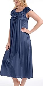 Long Satin Nightgown with Short Sleeves