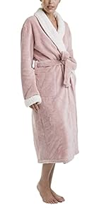 Woman wearing a soft pink Keila Sherpa Robe