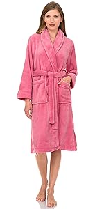 TowelSelections Womens Plush Robe, Fleece Shawl Collar Spa Bathrobe