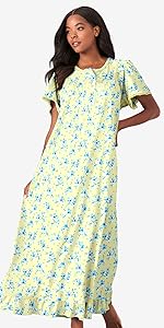 Long Floral Print Cotton Gown Pajamas