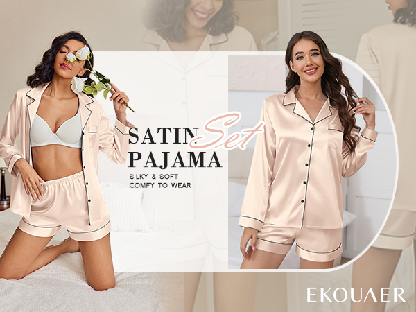 Satin Pajamas Set Two-piece Pj Sets