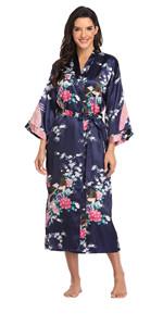 peacock long silk robe long satin robes long kimono robes for women floral robes