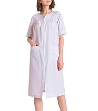 Women&amp;#39;s Seersucker Zip Up Robe Lightweight Cotton Housecoat with Pockets