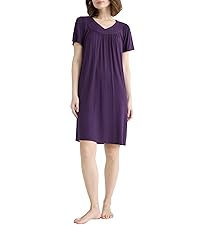 Women&amp;#39;s V Neck Short Sleeves Knee Length Nightgown with Pockets