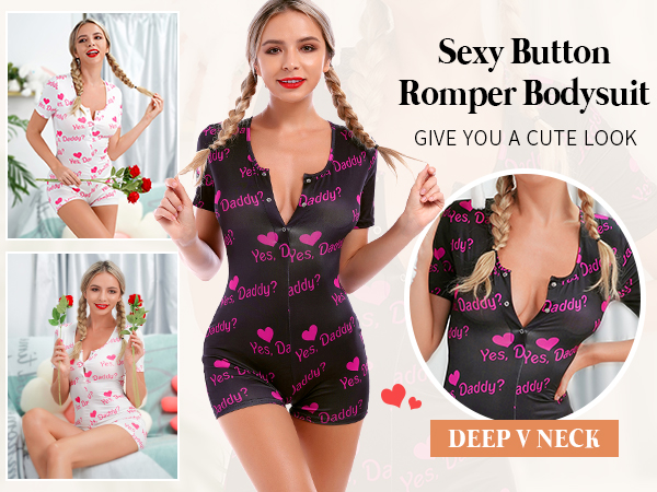 Women V neck romper jumpsuit one piece pajama sexy stretch leotard bodysuit short sleeve overalls