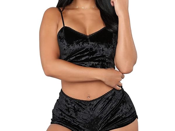 Women Sexy Strappy Babydoll Lingerie Satin Pajama Set Camisole with Shorts 2 Piece Sleepwear