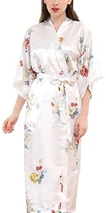 satin kimono robe white