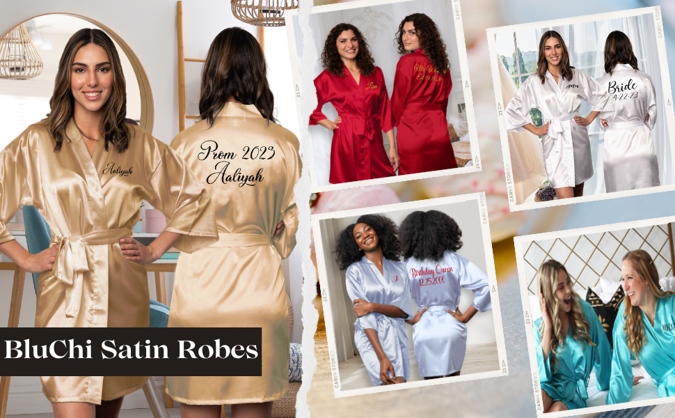 BluChi Satin Robes for Birthdays, Quinceanera & Prom. Custom Robes for Bridal Party