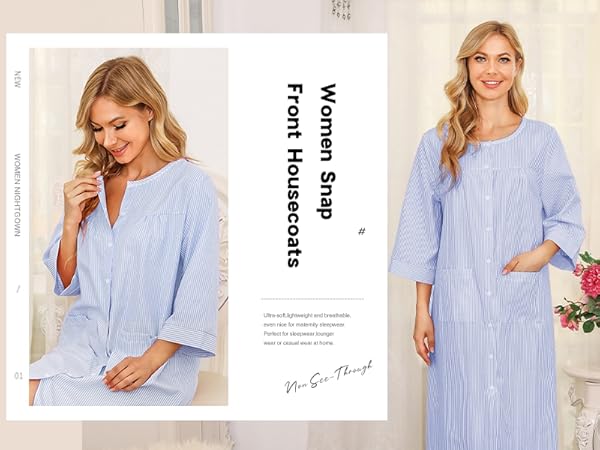 Bloggerlove House Dresses for Women with Pockets 3/4 Sleeve Mumu Dresses Night Gown for Ladies