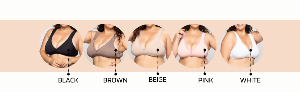 black brown beige nude pink white plus size bra top comfy adjustable big busted nudie seamless