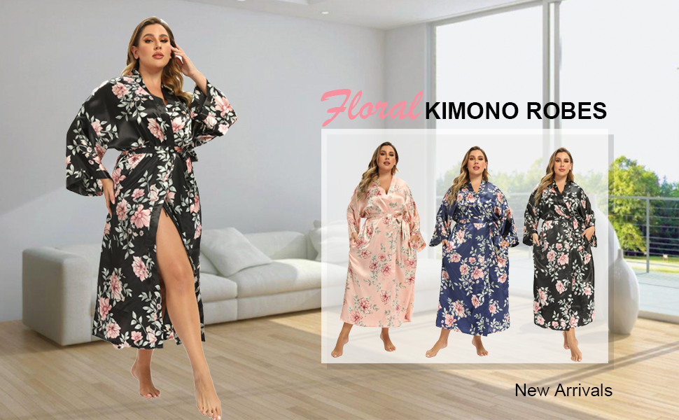 floral long silk robes plus size long satin robes plus size robes kimono robes long robes 