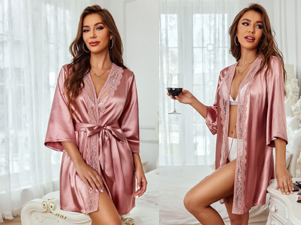 red silk robe women