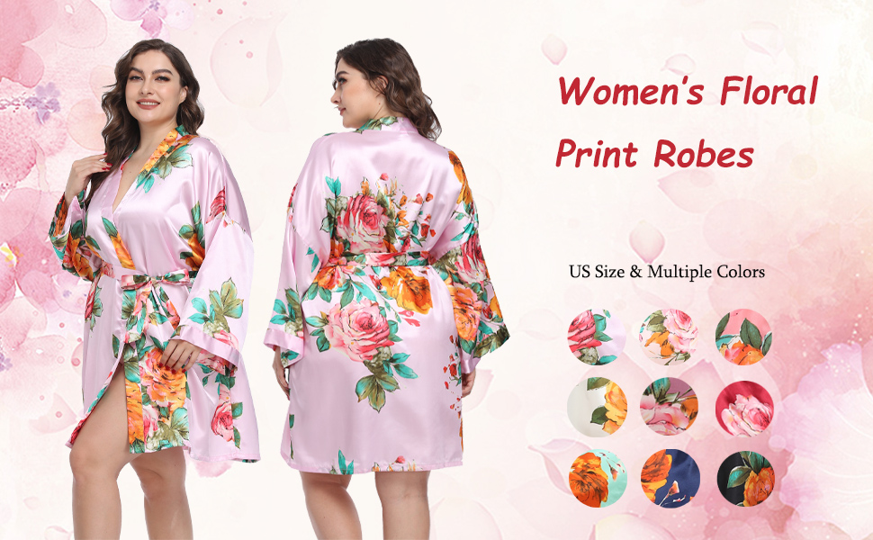 plus size floral kimono robes