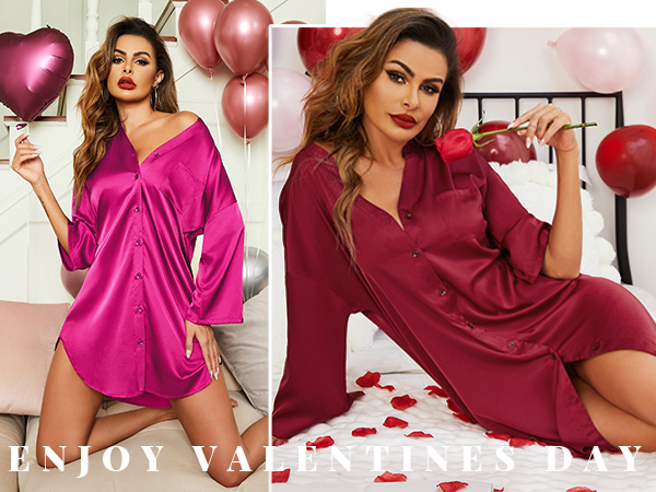 Ekouaer Silk Satin Nightgown for Women with Pockets