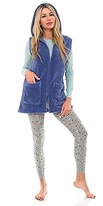 TowelSelections Womens Bed Jacket, Hooded Vest, Zip Front Cardigan Fleece Robe