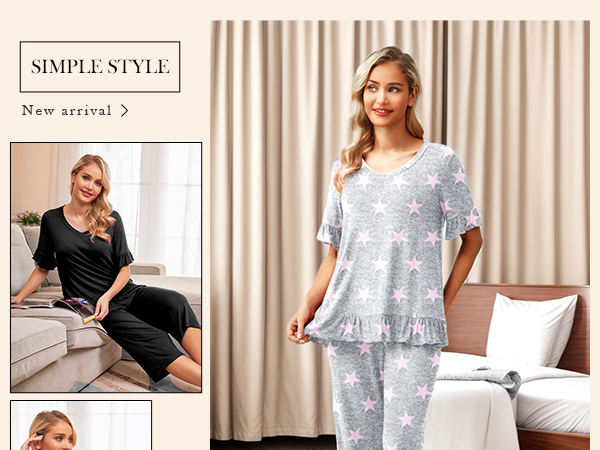 womens pajamas set for women soft pjs ladies capri pajamas sleepwear set