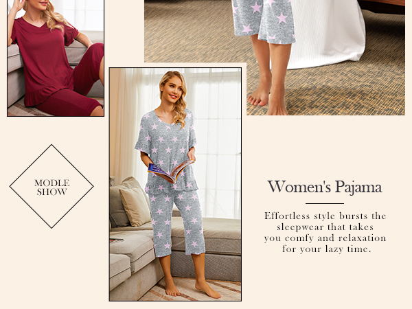 womens pajamas set for women soft pjs ladies capri pajamas sleepwear set