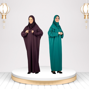 Green Cherry Color Abaya Kaftan Praying Clothing Casual Dress With Hijab