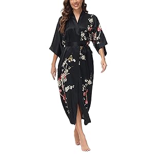 OSCAR ROSSA Women''s Digitally Printed Silk Sleepwear 100% Silk Long Robe Kimono