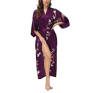 OSCAR ROSSA Women''s Digitally Printed Silk Sleepwear 100% Silk Long Robe Kimono