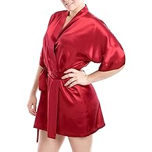 OSCAR ROSSA Women''s Luxury Silk Sleepwear 100% Silk Sexy Short Robe Kimono Burgundy